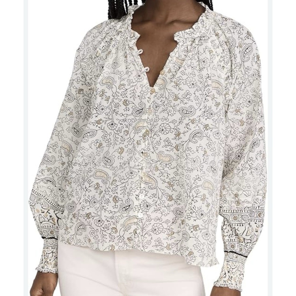 Cleobella White Paisley Print Peasant Blouse